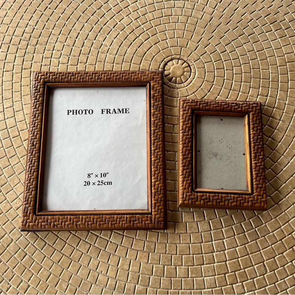 Pair of Solid Pine, Basketweave, Matching Photo Frames